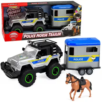 LEAN TOYS Police Off-road Vehicle Horse Trailer Lights Sounds Set