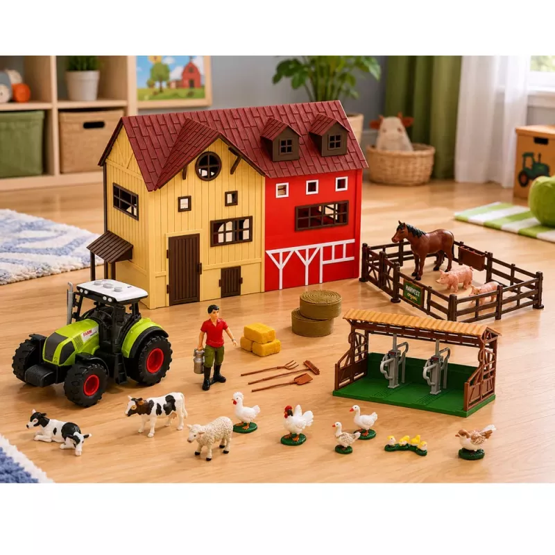 LEAN TOYS Farm Set With Tractor and Barn Animals Figures Accessories 44 pcs.