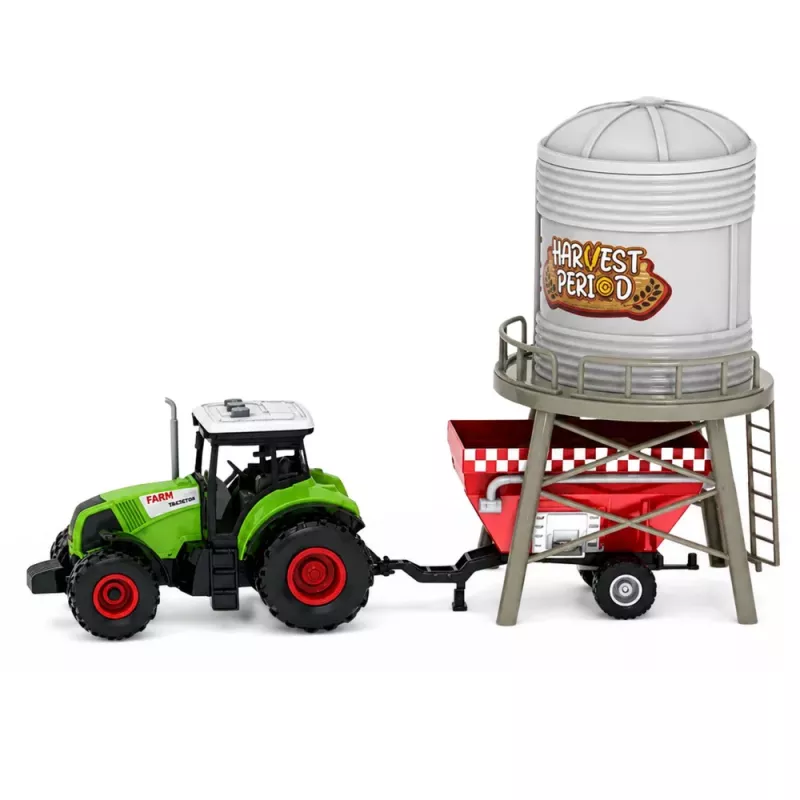 LEAN TOYS Farm Set with Tractor, Stable, Silo, Figures, Animals, Tools - 49 Pieces