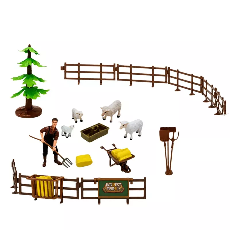 LEAN TOYS Farm Set with Tractor, Stable, Silo, Figures, Animals, Tools - 49 Pieces
