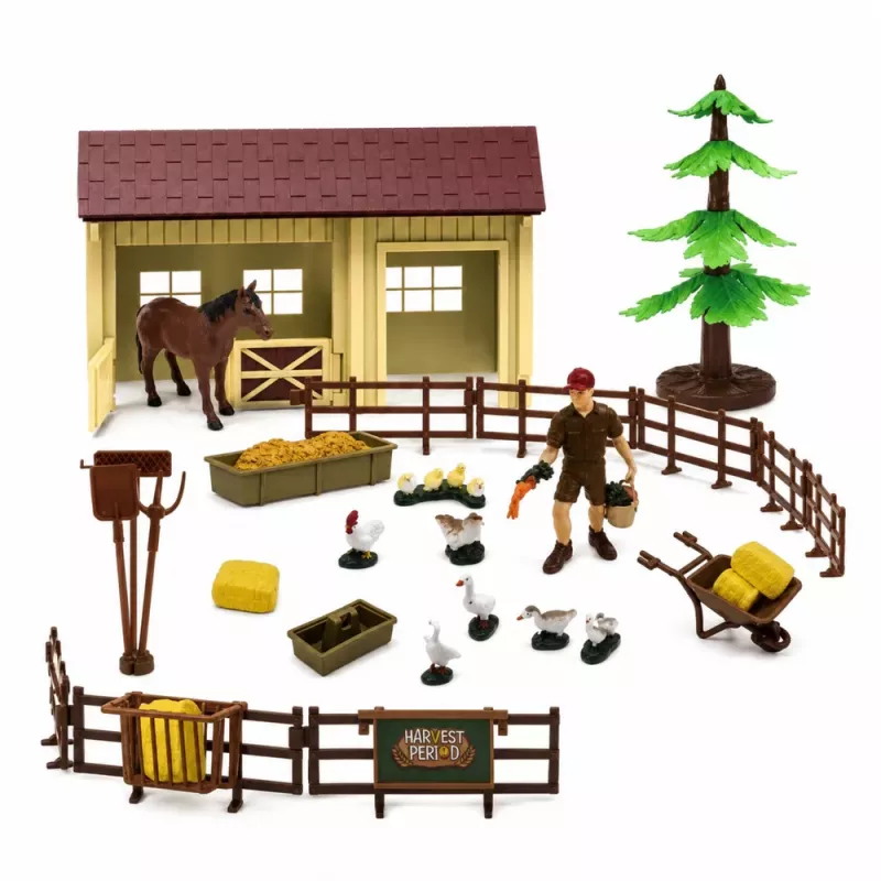LEAN TOYS Farm Set with Tractor, Windmill, Stable, Trailer and Animal Figures, 45 Pieces