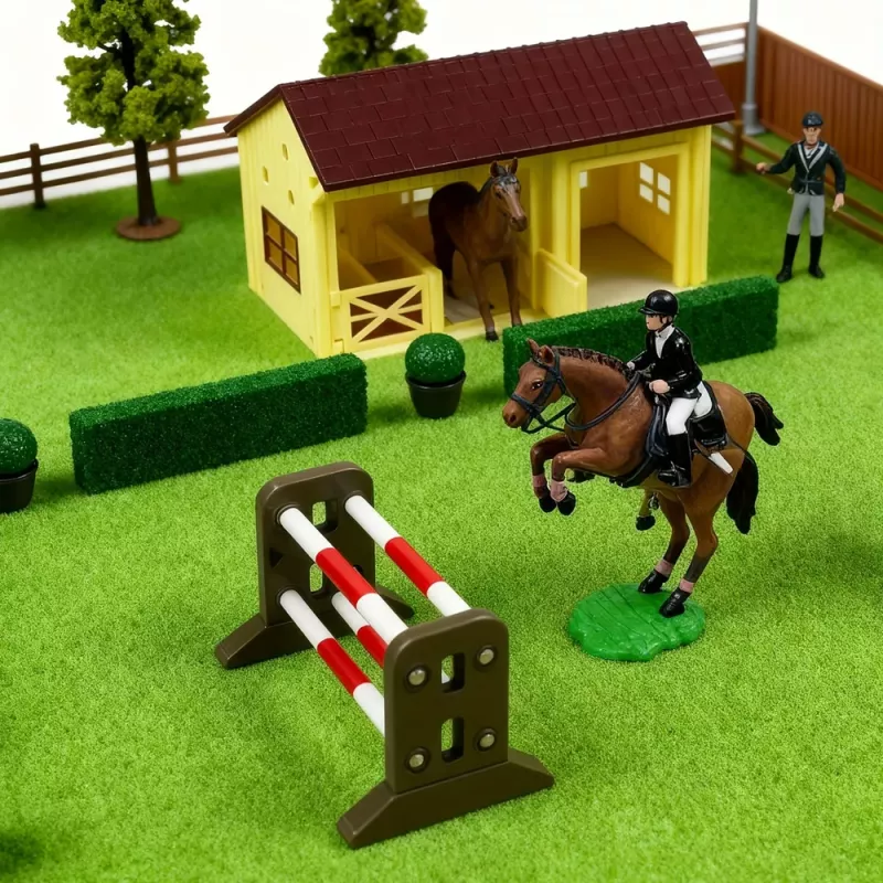 LEAN TOYS Set Farm Horse Stud Obstacle Course Stable Horses Figures 26 pcs.