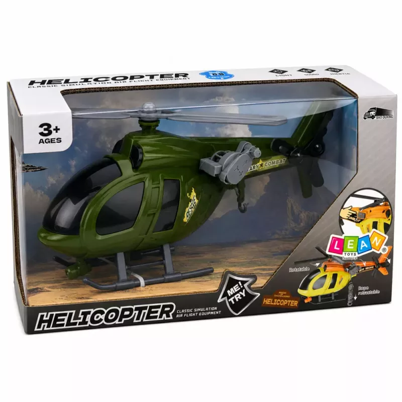 LEAN TOYS Military Helicopter with Hook Lights Sounds Green