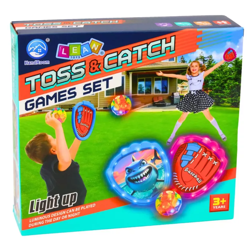 LEAN TOYS Arcade Game for Throwing, Catching, Paddle, Glowing Balls, LED Shark