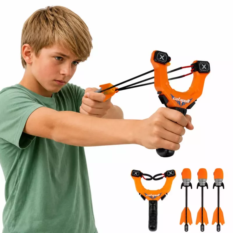 LEAN TOYS Sports Set of Skill Slingshot with Whistling Arrows Orange 15M