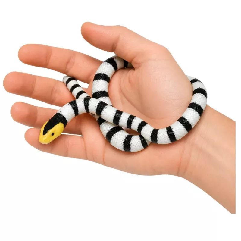 LEAN TOYS Rubber Snake Figurine Stretchable Realistic Black and White 33 cm