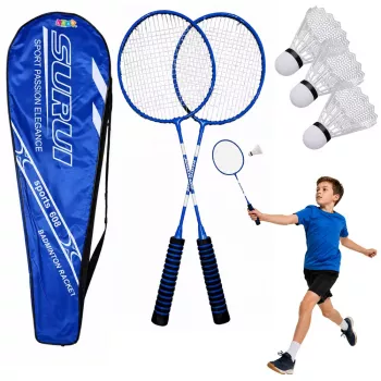 LEAN TOYS Badminton Set with 2 Rackets, 3 Shuttlecocks, and Carry Cover - Blue