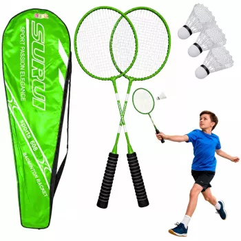 LEAN TOYS Badminton Set with 2 Rackets, 3 Shuttlecocks, and Cover, Green