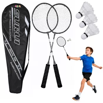 LEAN TOYS Badminton Set 2 Rackets 3 Shuttlecocks Carry Cover Black