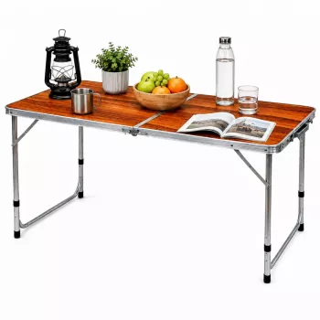 LEAN Folding Camping Table Adjustable Height Suitcase Wood
