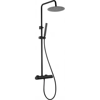 DEANTE Rain Shower with Shower Faucet - Thermostatic Rain Shower Set, Matte Black, Square 250x250 mm