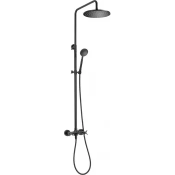 DEANTE Rain Shower with Shower Faucet - Black, Wall-Mounted Shower Column System with Square Rain Shower Head 250x250 mm, Single-Lever Mixer, Brass Faucet Body, Stainless Steel Column, Height Adjustable 800-1150 mm