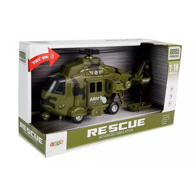 LEAN TOYS Military Rescue Helicopter 1:16 Hook Sound Light