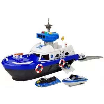 LEAN TOYS Police Transport Boat with Cars, Sounds and Lights