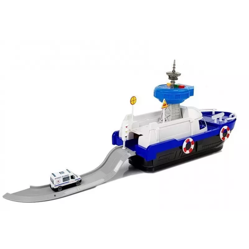 LEAN TOYS Police Transport Boat with Cars, Sounds and Lights