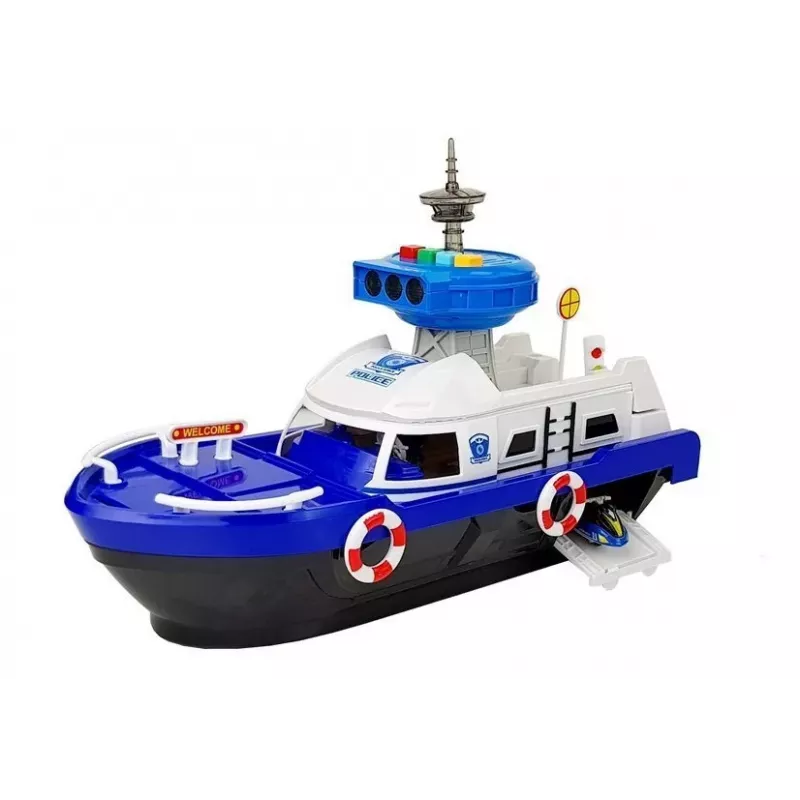 LEAN TOYS Police Transport Boat with Cars, Sounds and Lights