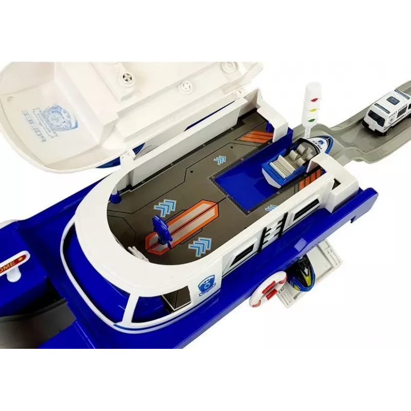 LEAN TOYS Police Transport Boat with Cars, Sounds and Lights