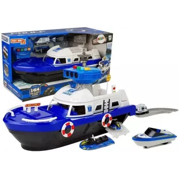 LEAN TOYS Police Transport Boat with Cars, Sounds and Lights