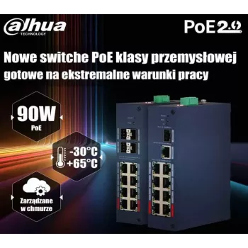 Dahua CHS4110-8ET-110 Industrial Unmanaged PoE++ Switch, 8 PoE Ports + 2 Gigabit Uplink, 110W, DIN Rail