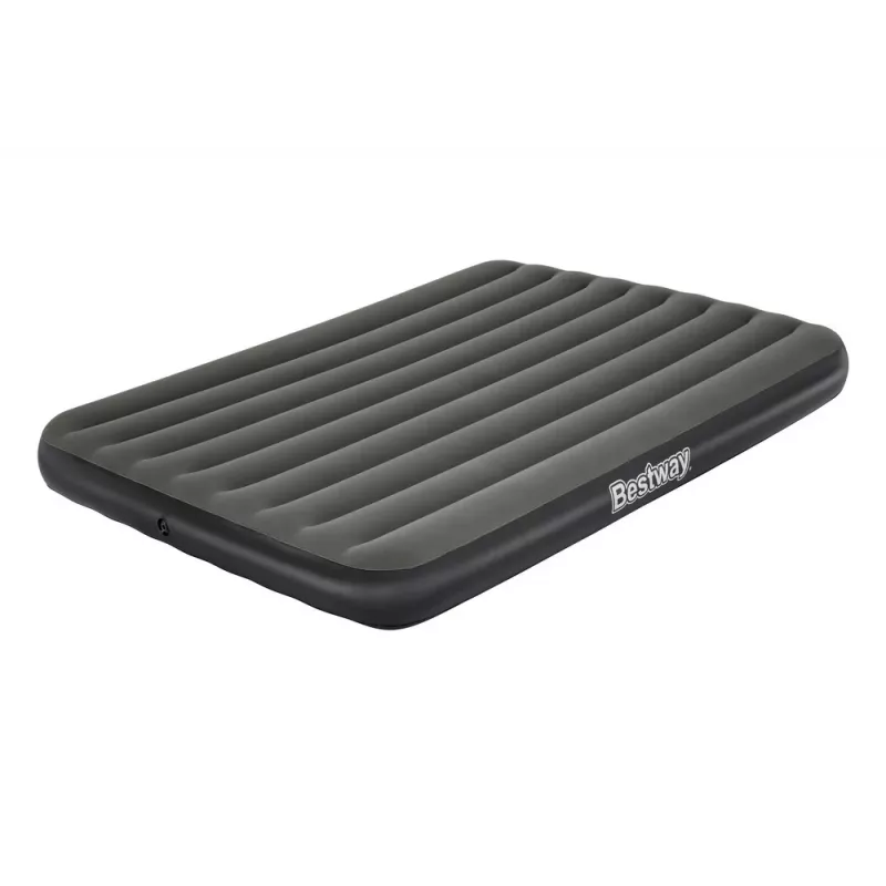 Bestway Pavillo Inflatable Airbed Queen 203x152x25 cm with Built-in Foot Pump, Flocked Top, Coil Beam Construction, Grey/Blue