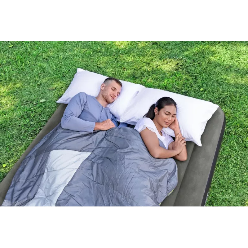 Bestway Pavillo Inflatable Airbed Queen 203x152x25 cm with Built-in Foot Pump, Flocked Top, Coil Beam Construction, Grey/Blue