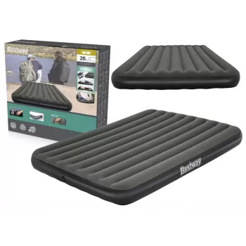 Bestway Pavillo Inflatable Airbed Queen 203x152x25 cm with Built-in Foot Pump, Flocked Top, Coil Beam Construction, Grey/Blue