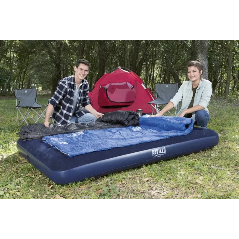 Bestway Air Mattress 191 x 137 x 22 cm Double Flocked Top Coil Beam Blue/Grey 67002