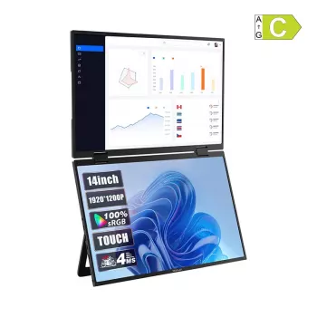 ZEUSLAP Z14W 14-inch Dual-Touch Portable Monitor with IPS Panel, Full HD, USB-C & Mini HDMI