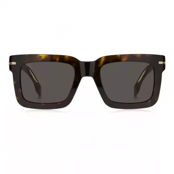 BOSS BOSS1501S086 Men's Rectangular Sunglasses - Black Acetate Frame, Grey Polycarbonate Lenses, UV400 Protection