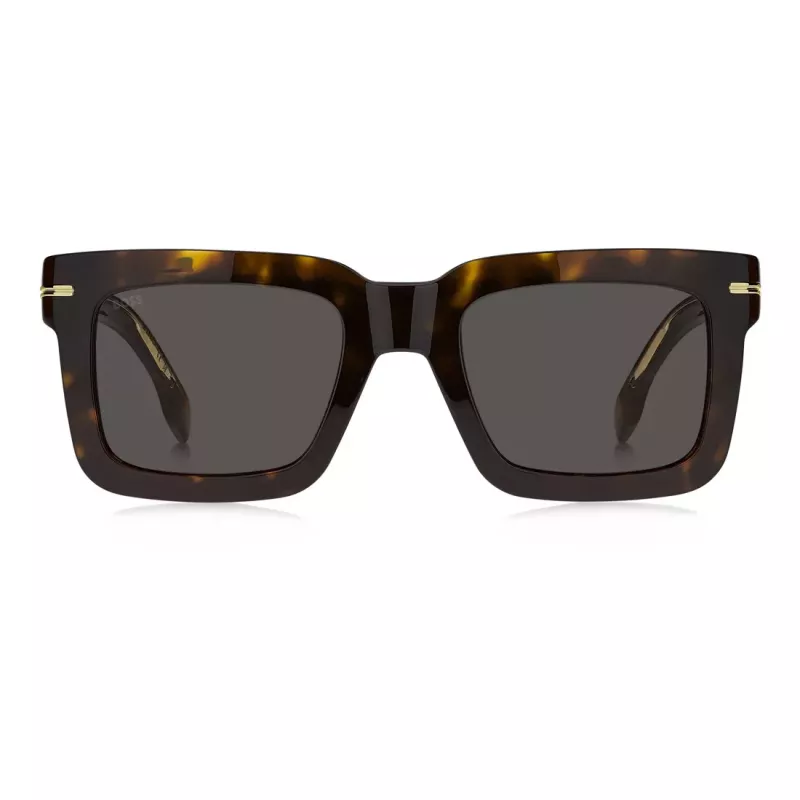 BOSS BOSS1501S086 Men's Rectangular Sunglasses - Black Acetate Frame, Grey Polycarbonate Lenses, UV400 Protection