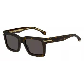 BOSS BOSS1501S086 Men's Rectangular Sunglasses - Black Acetate Frame, Grey Polycarbonate Lenses, UV400 Protection