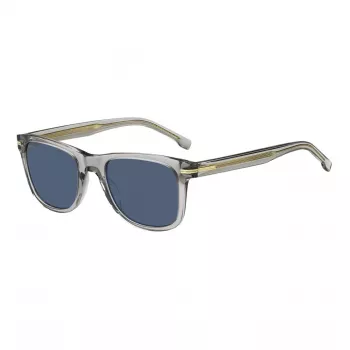 BOSS BOSS1508SKB7 Men's Rectangular Sunglasses, Black Acetate Frame, Grey Polycarbonate Lenses, 52/21/145 mm