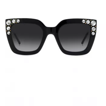 CAROLINA HERRERA HER0130S807 Women's Butterfly Sunglasses Shiny Black Grey 52mm