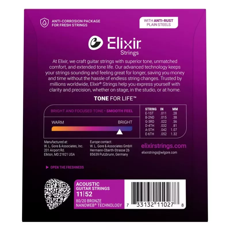 Elixir Strings 11027 Custom Light NANOWEB Acoustic Guitar Strings (11-52)