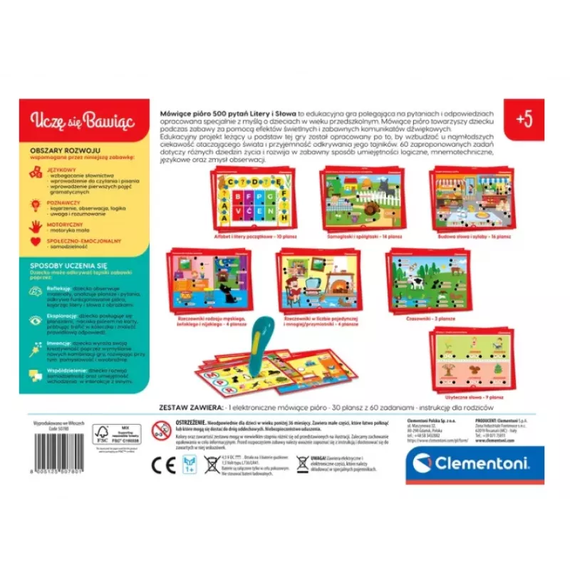 Clementoni Talking Pen 500 Questions Letters and Words Learn While Having Fun Polish Language 50780