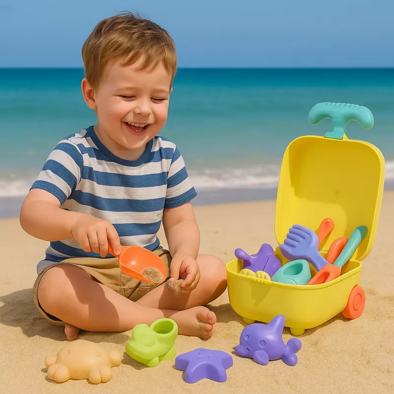 Koala Games G2670 Beach Trolley With Accessories - 7 Piece Sand Play Set for Toddlers, Multi-Colour