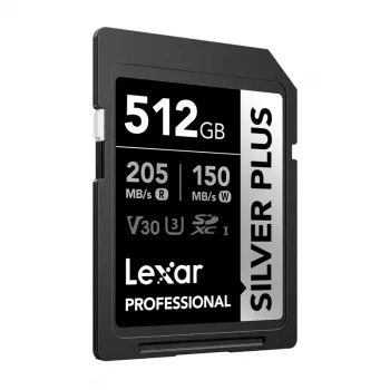 Lexar Professional SILVER PLUS SDXC 512GB Memory Card, UHS-I, U3, V30, A2, Up to 200MB/s Read, 140MB/s Write