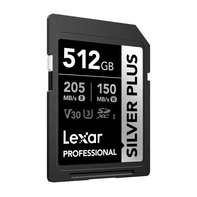 Lexar Professional SILVER PLUS SDXC 512GB Memory Card, UHS-I, U3, V30, A2, Up to 200MB/s Read, 140MB/s Write