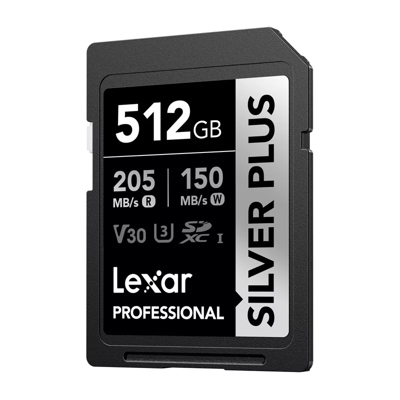 Lexar Professional SILVER PLUS SDXC 512GB Memory Card, UHS-I, U3, V30, A2, Up to 200MB/s Read, 140MB/s Write