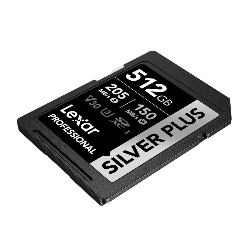 Lexar Professional SILVER PLUS SDXC 512GB Memory Card, UHS-I, U3, V30, A2, Up to 200MB/s Read, 140MB/s Write
