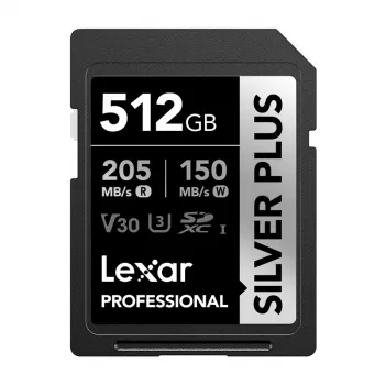 Lexar Professional SILVER PLUS SDXC 512GB Memory Card, UHS-I, U3, V30, A2, Up to 200MB/s Read, 140MB/s Write
