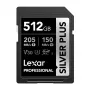 Lexar Professional SILVER PLUS SDXC 512GB Memory Card, UHS-I, U3, V30, A2, Up to 200MB/s Read, 140MB/s Write