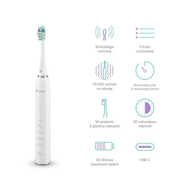 TrueLife SonicBrush Clean30 White Adult Oscillating Toothbrush