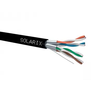 Solarix SXKD-6A-STP-PE Cat6A F/UTP Solid Copper Outdoor Installation Cable, PE, Black, 500m Reel