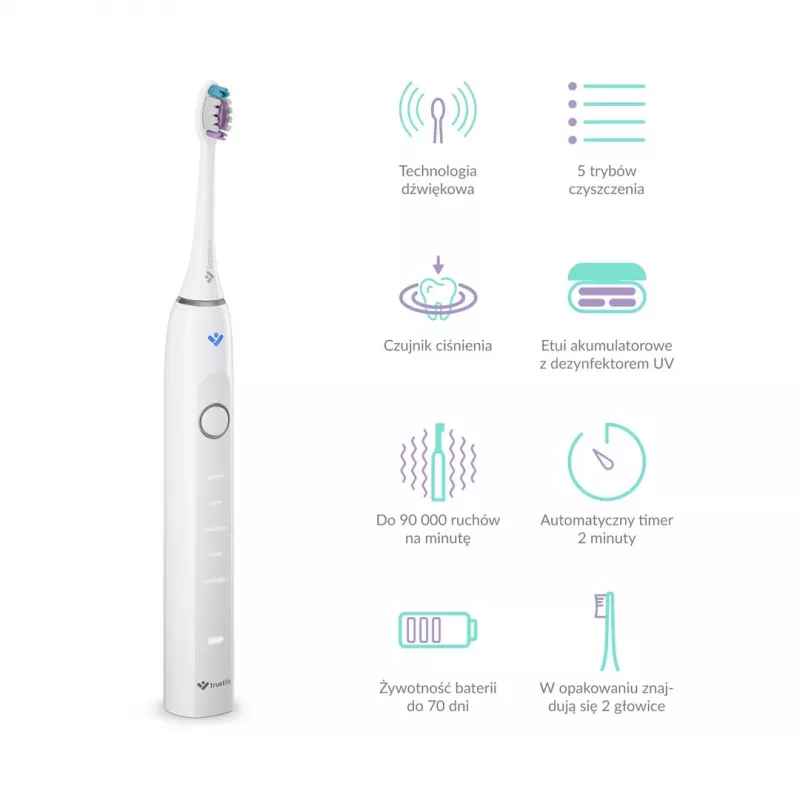 TrueLife SonicBrush Clean70 UV Sonic Toothbrush with UV Sanitizer, 5 Modes, 3 Brush Heads, Travel Case, Black