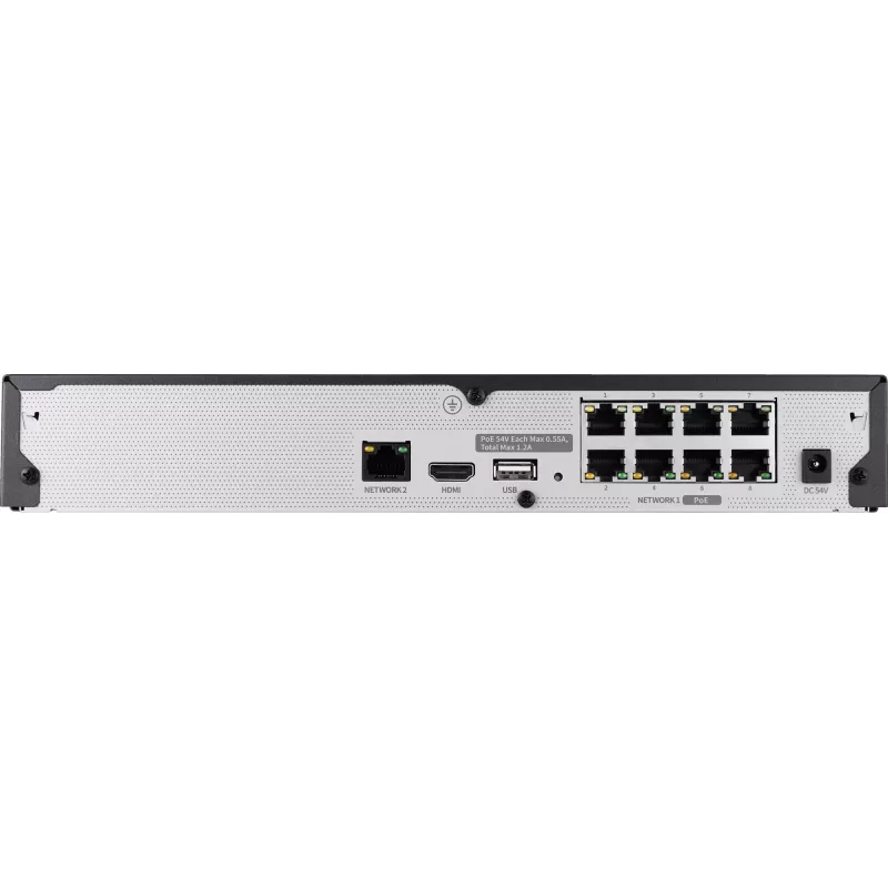 Hanwha Vision Network Video Recorder 8 IP Channels H.265 60Mbps without HDD HDMI PoE Switch