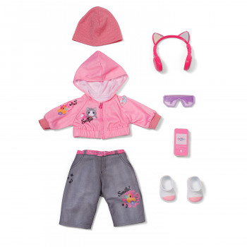 ZAPF CREATION Baby born Cool Girl Outfit 43cm - Doll Clothing Set with Jacket, Trousers & Shoes (Pink/Grey/White)