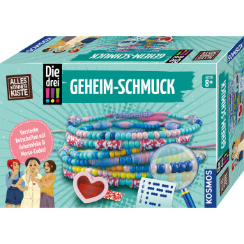 KOSMOS Die drei !!! Secret Jewelry Craft Kit – Hidden Compartment Beads, Charms & Code Wheel for Detective-Themed DIY Accessories