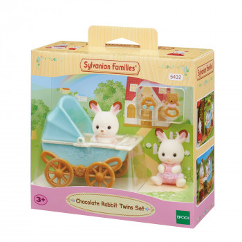 EPOCH Sylvanian Families Chocolate Rabbit Twins with Pram
