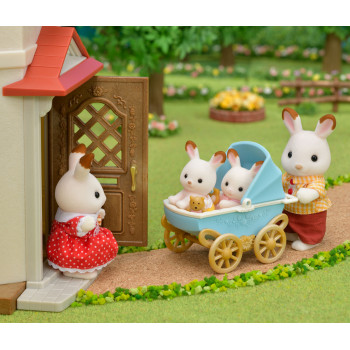 EPOCH Sylvanian Families Chocolate Rabbit Twins with Pram